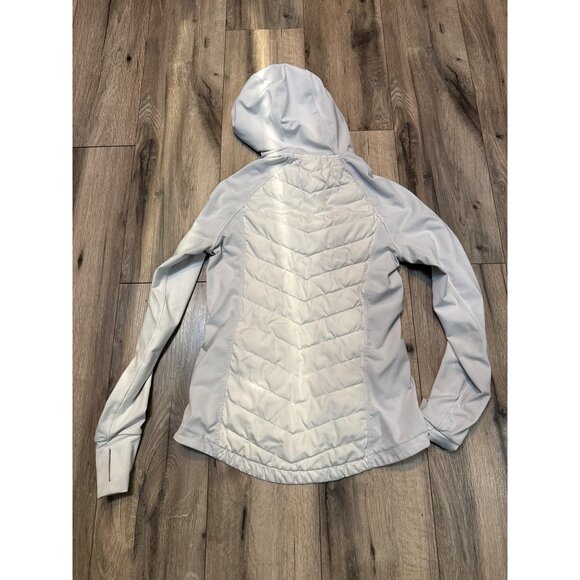 GapFit XS Womens Quilted Hoodie Jacket Gray White With Blue Trim Full-Zip Stretc - Picture 5 of 5